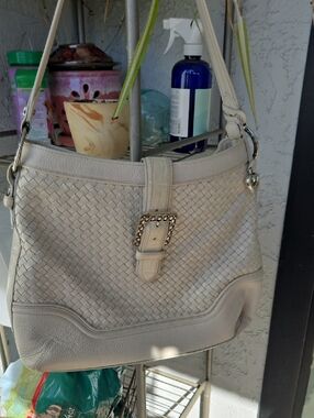 Brighton Cream Woven Shoulder Bag with Decorative Buckle